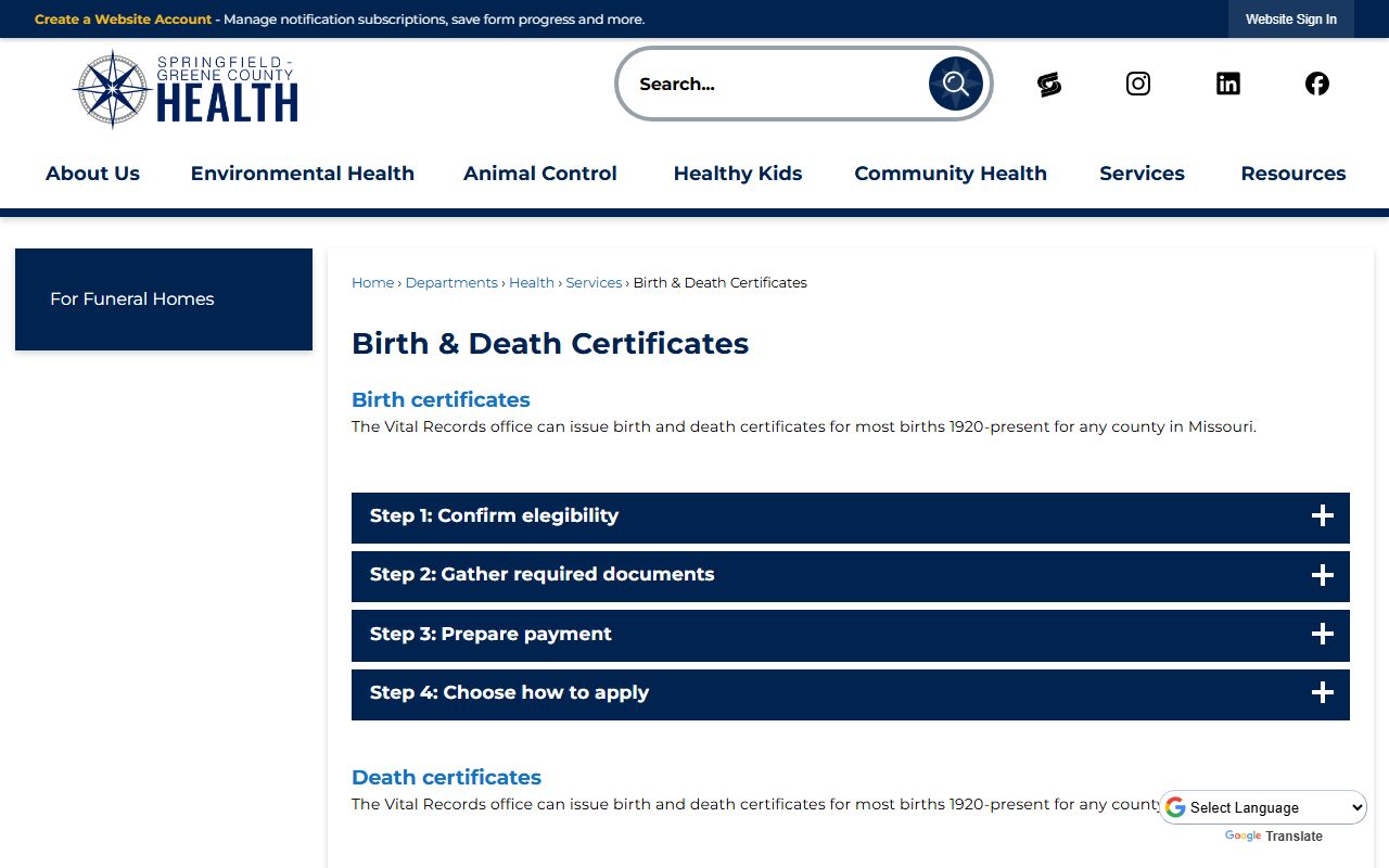 Springfield vital records for obituary research