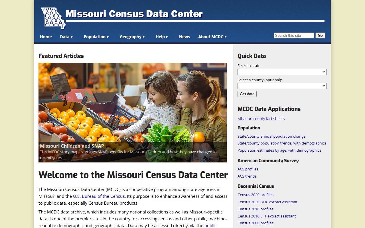 Missouri Census Data Center demographic data