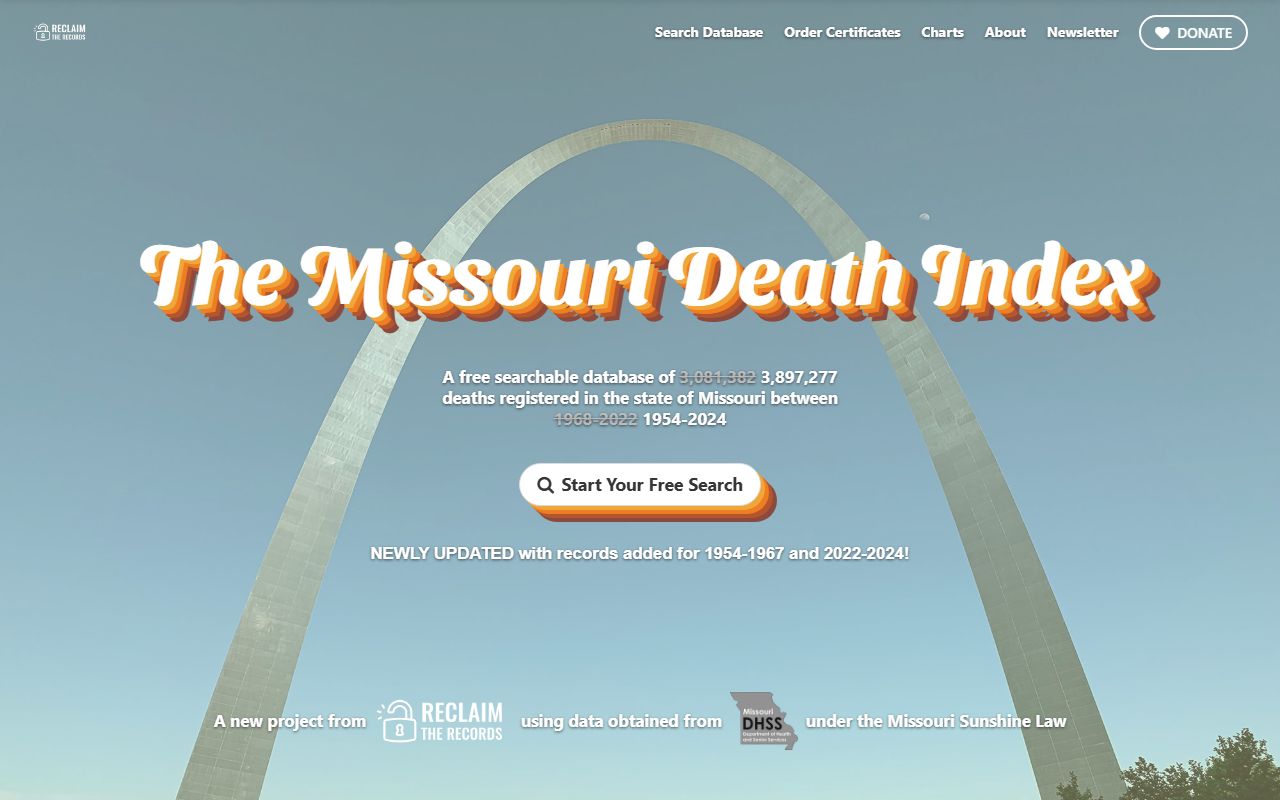 Missouri Death Index obituary search database